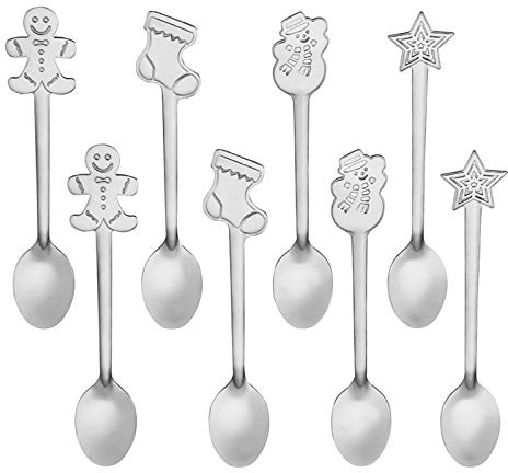 Frgasgds 8 Stück Kaffee Löffel, Weihnachten Löffel Set Dessertlöffel aus Edelstahl Weihnachten Style Löffel Teelöffel Zucker Eislöffel Mischlöffel Trinken für Küchengeschirr