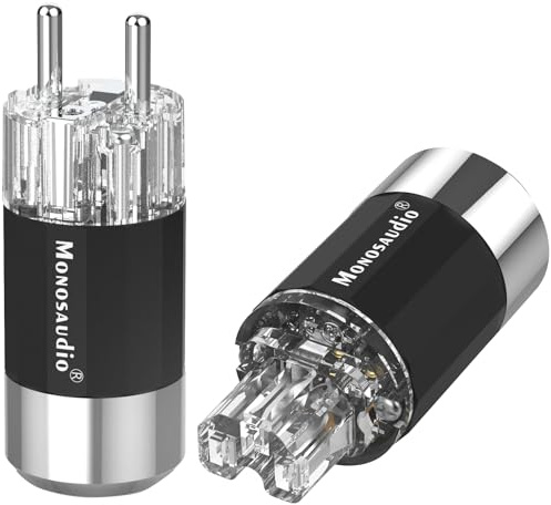 Monosaudio Paar HiFi Schukostecker & IEC C15 Anschluss High-End Kaltgeräte-Stecker Buchse Steckdose 16A 250V Audiophiler Netzstecker Kupplung Rhodiniert E109R/F109R