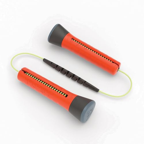 Chillafish Skibbi-Sprungseil, Springtau mit Einstellbarer Länge für eine der Zwei Kinder, einfach drehen, um die Länge von 20 bis 330 cm einzustellen, mit Accelerator, Orange