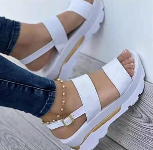 Damen Sommer Sandalen 2022 Plateau Sandalen Keilabsatz Lässige Strandschuhe Plus Size Damen Sandalen,Weiß,38