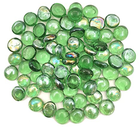 Flat Glass Marbles 1 Pound Vase Filler Fire Pit Glass Pebbles for Indoor Plants, Aquarium Fish Tank Decorations, Home Decor, Fire Pit, Landscaping, Arts Crafts (Green)