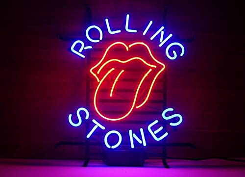 KLZUOPT LED Neon Light Sign Rolling Stones Beer Neon Light Sign Handmade Real Glass Neon Tube Beer Bar Pub Party Mur Fenêtre Affichage Maison Chambre Garage Décoration