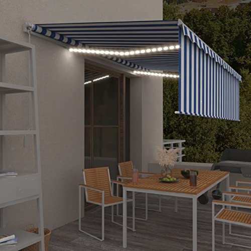 ZEYUAN Toldo Manual retráctil con persiana, Toldos Exterior, Toldo De Terraza, Toldo Enrollable Exterior, Toldos Verticales, Toldos para Patio, y Leds 5x3 m Azul y Blanco