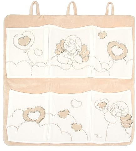 THUN, Tasca Porta Oggetti Decorata con Angeli in Cotone e Poliestere, Linea Baby, 50.5x50.5 cm