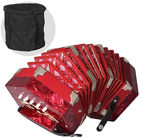 summina Akkordeon Akkordeon Ziehharmonika Akkordeon Akkordeon Instrument Anglo-Stil Ziehharmonika Akkordeon 20 Tasten 40 Blätter Anglo-Stil mit Tragetasche Leder Handschlaufe Rot Kiefer Rot