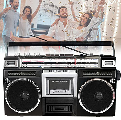 ZXSYYDS Boombox De Cassette, Altavoz Bluetooth De 5.1V, Altavoz Incorporado, Radio Am FM, AM/FM/SW1-2 Radio-4 Band Radio, USB Y SD, Regalo para Ancianos Y Niños,Black