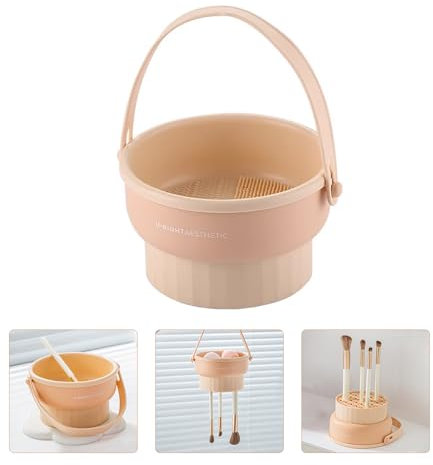 Tapis De Nettoyage Pour Pinceaux De Maquillage,Support 3 en 1 en Silicone Pour Pinceaux De Maquillage,Outil De Nettoyage Portable et Pliable Pour Les Pinceaux De Maquillage(Beige)