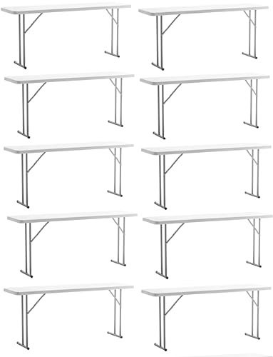 BTEXPERT 6-Foot - 72 Long White Plastic Folding Seminar Training Table Portable 18 Wide Narrow, 29 High, Events Indoor Outdoor Lightweight Set of 10