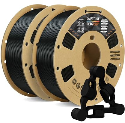OVERTURE PETG Filament Schwarz 1.75mm Aufgerüstet, 2kg Spule (4.4lbs), 3D-Druck-Filament, Maßgenauigkeit +/- 0.02 mm (Schwarz 1kg*2)