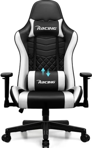 minnouat Gaming Stuhl, Wippfunktion bis zu 170°, Bürostuhl Gaming Chair mit verstellbaren Lendenkissen, Kopfstütze und Armlehne, Gaming Sessel Bequeme Sitzkissen, Gaming Stuhl 150 kg belastbarkeit
