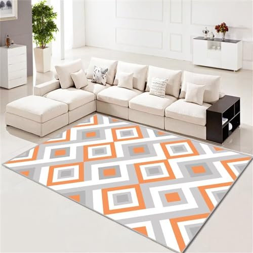 RUGMRZ Balkon Teppich Outdoor Teppichmatte Orange grau rechteckige geometrische Dekoration Schlafzimmer modernen Stil verschleißfest Fleckerlteppich 70X140CM