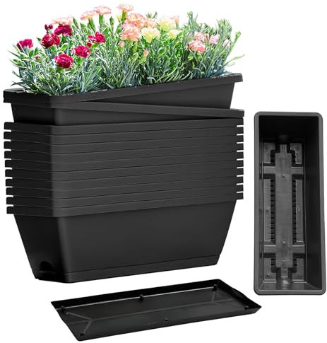 Wensdr 12-Packungen Rechteck Pflanzkasten mit Drainagelöchern und Tabletts Gemüse Blume Pflanzgefäße für die Fensterbank Garten Balkon