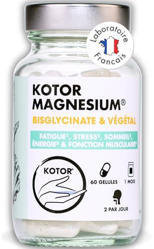 MAGNESIUM BISGLYCINATE | 100% Naturel | Fatigue, Stress, Sommeil, Sport | + Laitue de Mer + Vitamine B6 + Taurine | 60 Gélules | 1 Mois | KOTOR PHARMA