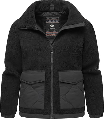 Ragwear Damen Teddy-Fleecejacke warme Plüschjacke mit gesteppten Details Arctika Black Gr. L