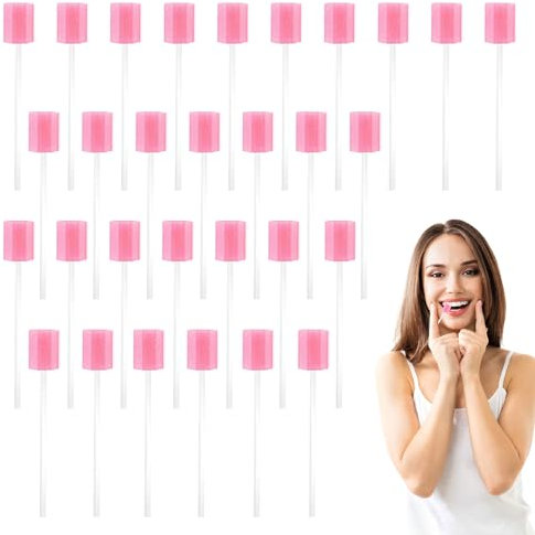 Oral Mouth Swabs Sponges,30 PCS Mouth Sponges on Stick for Hydration,Oral Care Sponge Swab Disposable,Mouth Swabs for End of Life Care Dental Care Kit Foam Swab Sticks for Oral Care (Pink)