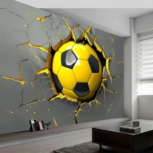 Gray Photo Wallpaper 350W x 256H cm, Premium Non-Woven Wall Mural 3D Football Sports Cracks Wall Art Print Fleece - Wallpaper Mural Decoration Poster Picture Design Modern