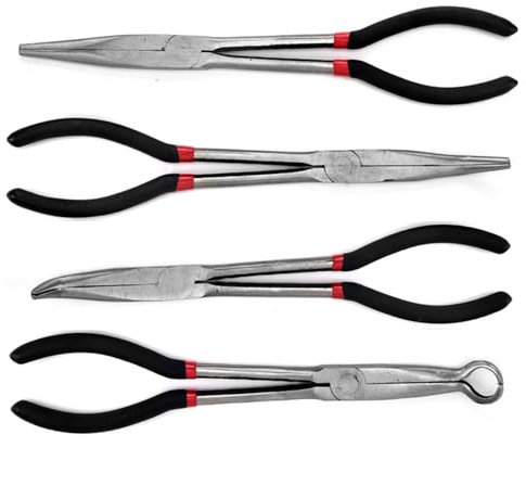 Pinze a Punta Lunga: Set Pinze a Becchi Lunghi da 280 mm Includono Pinze Dritte, 45 Gradi, 90 Gradi e Tipo O per Piegare Fili, Modellare, Creare Gioielli, 4 Pezzi