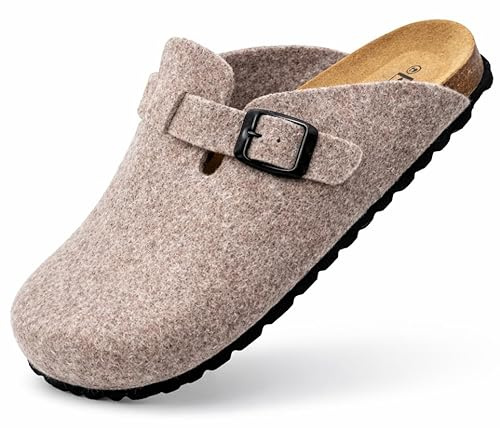GONKOS®, Sabots en Laine Vierge et Liège, Semelle Anatomique en Cuir véritable, Chaussons, Pantoufles, Haute Qualité, Fabriqué en Espagne, Cacao 40