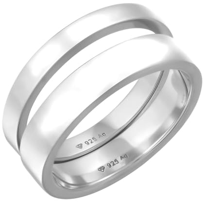 Kuzzoi Ring Set Herrenringe 925 Silber 2 Stück Bandringe poliert | Silberringe für Männer in der Ringgröße 60 - 66