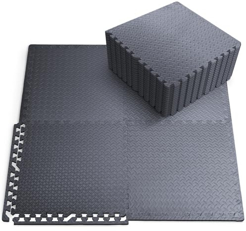 KAYMAN 4 Pack (60x60 cm) Gym Floor Nonslip Mats, Interlocking, EVA Foam Exercise Floor Tiles for Home Workouts, Studio, Weights, Exercise and Yoga, Grey, 15.5 sq ft