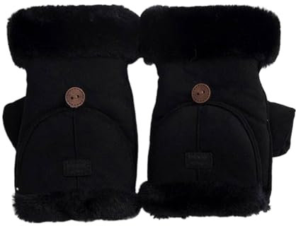 kawehiop Kuschelige Paar Kunstfell Handschuhe Carhartt Warm mit Fäustlingen für weiches Fell, umwandelbare Trendige Handschuhe 2 von Flip für kaltes Wetter, Schwarz
