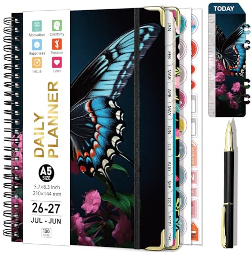Gumiho Agenda Semainier 2026 2027 Spirale - A5 Agenda Scolaire (Juillet 2026 - Juin 2027) - 12 Mois Planner Avec Stylo,Règle Signet & Autocollants de plan