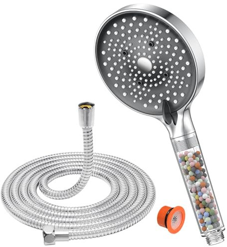 YEAUPE PRO Pommeau de douche à économie d'eau avec filtre, 6 types de jets, pommeau de douche avec tuyau de 1,6 m, grand pommeau de douche (diamètre 130 mm), douchette à main avec fonction