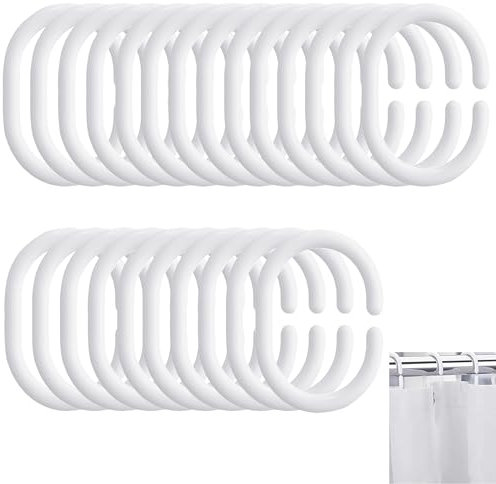 Luoqun88 Plastic Shower Curtain Rings 24 Pack - No Rust Bathroom Hooks with Silent Glide C-Shape Design, Heavy Duty & Quick Snap Installation (White)