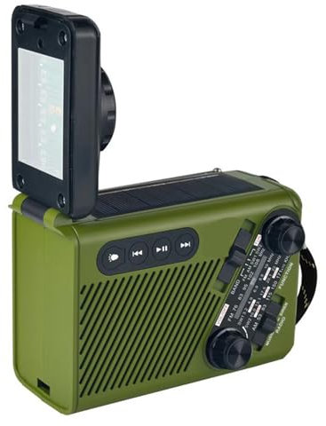 Rrlihjgu 16 X9.6 Cm Am FM Radios A Pilas 5 En 1,Cargador USB,Radio De Manivela De Energía Solar,Am/FM con Lámpara Lectura, Linterna, SOS Portátil Supervivencia para Viajes, Camping, Senderi
