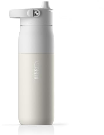 BRITA LARQ Essential Trinkflasche mit Strohhalm (680ml) weiß - Edelstahl Wasser-Flasche, doppelwandige Isolierung (24h kalt), mit abnehmbarem Soft-Touch Henkel, spülmaschinengeeignet