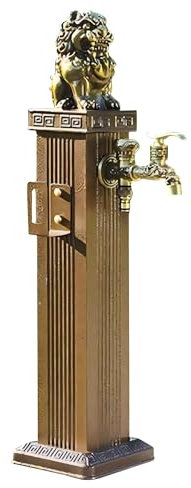 Fontanella a Colonna Acciaio Quadrata Irrigazione Giardino，Giardino, Terrazza, Stile Antico，Fontana da Giardino con Rubinetto(Bronze,Large)