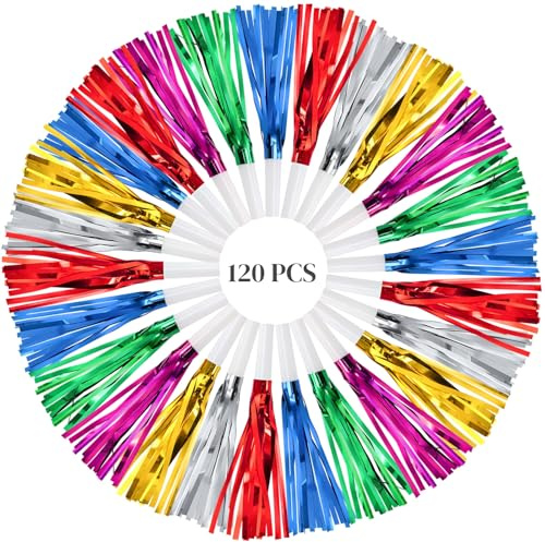 Eorbow Confezione da 120 soffiatori per feste glitterati, fischietti colorati metallici con frange per compleanno, esplosioni musicali per adulti, Capodanno, laurea, bomboniere