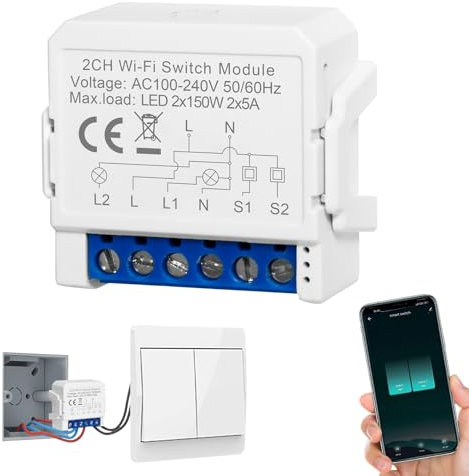 SOARFLY Smart Lichtschalter Modul 2-Weg, WLAN Schalter Smart Life Tuya App, Alexa Lichtschalter Smart Home, Sprachsteuerung/Timer, Mini DIY Smart Switch Relais Modul Kompatibel Alexa