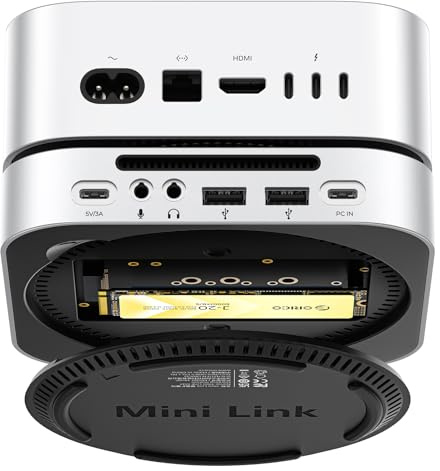 ORICO MiniLink 40Gbps Mac mini M4 Dock & Stand, mit NVMe-SSD-Gehäuse, M45P | 5-in-1 Docking Station mit 2x USB2.0,3,5-mm-Kopfhörer- und Mikrofonbuchse