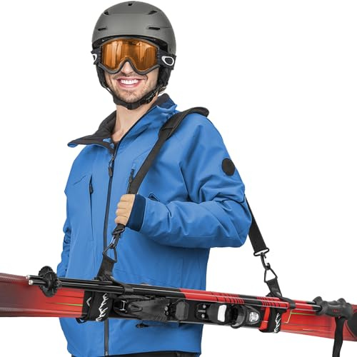Mata1 - Sangle de ski et porte-bâtons - Noir - Sangle d'épaule réglable pour transporter des skis et des bâtons, confortable avec bandoulière rembourrée pour hommes, femmes et enfants