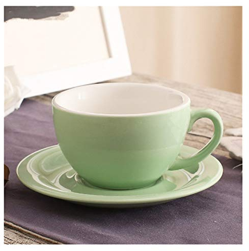 YETGFBH Tazze Caffe,Tazzine Caffè da Bar 200ml larga Cup Bocca Cappuccino caffè con piattino Spessa glassa colorata ceramica Set Espresso Coffee Cup(1set green)
