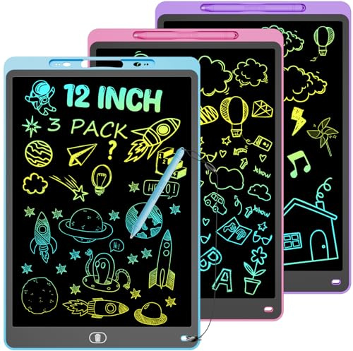 Electight 3 Pack 12 Inch LCD Writing Tablet, Colorful Drawing Tablet for Kids, Eye Care Doodle Board with Lock and Erase FUNC, Birthday Gifts Toys for 3-8 Years Old Boys(Blue, Pink, Purple)