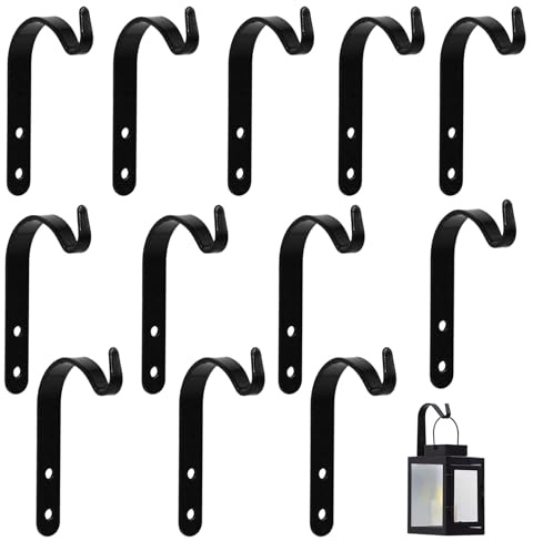 Lunpoem 12PCS Hanging Basket Brackets, Iron Curved Up Hanging Basket Brackets Outdoor, Wall Hooks and Fence Hooks,Durable Outdoor Wall Hooks for Baskets, Plants, Lanterns and Wind Chime
