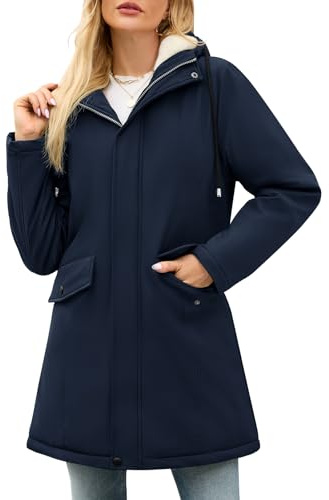 Yuson Girl Blouson Femme Hiver Polaire Doublé Veste à Capuche Mi-Longue Épaisse Thermique Manteau Classique Zippé Hooded Parka Imperméable Coupe Vent Outercoat avec Poches