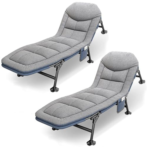 Feldbett klappbar XXL Karpfenliege mit Seitentasche 5-stufig verstellbare Rückenlehne Campingliege Faltbar Leicht , mit Matratze Camping Bett 1 Person für Outdoor Garten,Belastbar 150kg (Zwei graues)