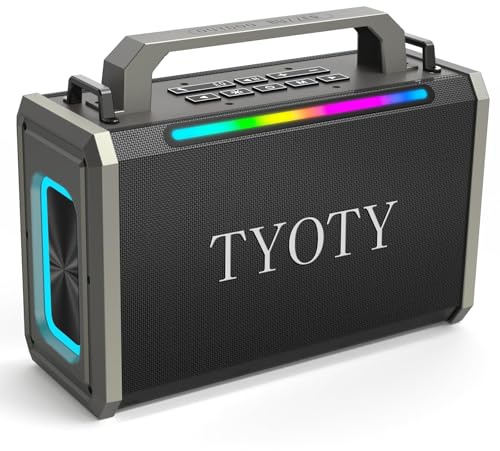 TYOTY Portable Bluetooth Speaker 80W Loud Wireless Outdoor Stereo Sound Deep Bass IPX5 Waterproof Big Powerful Large Party Speakers with Colorful LED Lights, USB for Home Travel Camping (Black)