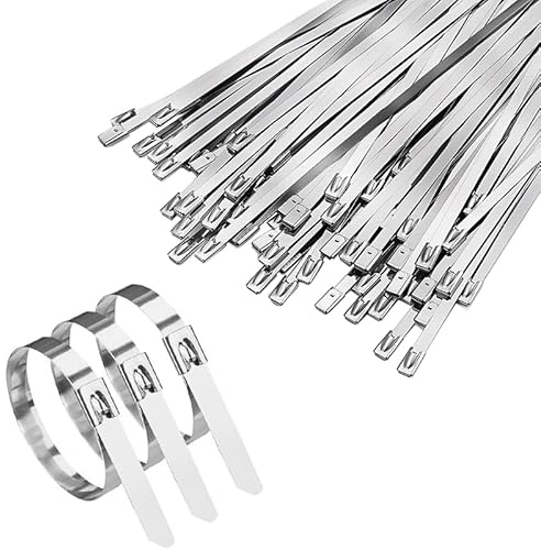 XHMAXE Heavy-Duty Silver Stainless Steel Cable Ties 4.6 x 150 mm 100 Pack