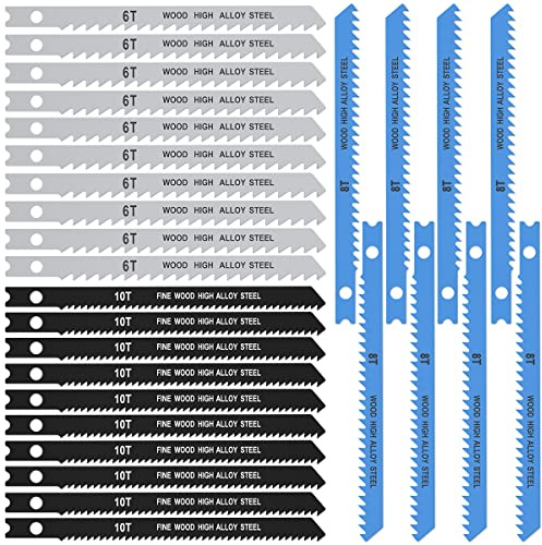 25pcs U-Shank Jig Saw Blade Set,6T 8T 10T High Carbon Steel Assorted Saw Blades with Fast Cut Down Jigsaw Blade Tool for Wood Metal Plastic Cutting