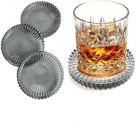 MEEYEELAN 4-Piece Glass Set for Drinks, Round Modern Coasters with Raised Edge Lip, Decorative & Aesthetic for Dining Table, Living Room, Office Desk