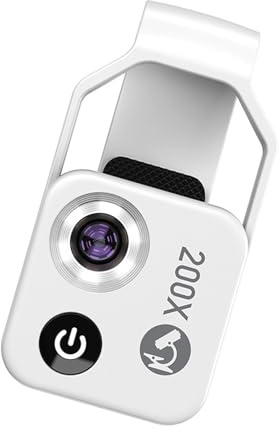 Microscopio de teléfono 200X con lente/luz LED/clip universal para smartphone Enjoy Microworld para niños y adultos microscopio de teléfono