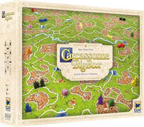 Asmodee - Big Box Carcassonne - Hans im Glück - Coffret d'initiation | Coffret d'initiation - Jeu de Base et 11 Extensions - Classique Jeu de Société Jeu Famille dès 7 Ans - Français