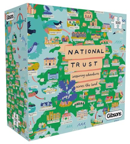 Gibsons National Trust Across the Land 500 Piece Jigsaw Puzzle for Adults – Colourful Educational Illustrated Map Adventure Artwork by Lauren Radley – Premium Sustainable Puzzle Made in UK/EU