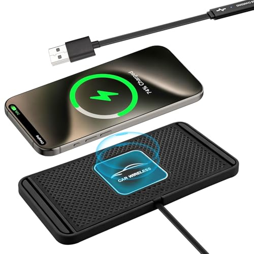 VOBOR Cargador inalámbrico rápido, alfombrilla de carga antideslizante, estación de carga inductiva, cargador universal para coche para iPhone Samsung (USB 30 cm)