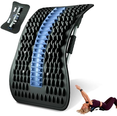 Weciau Lumbar stödbräda, bakre hållningskorrigerare, justering av ländryggsstöd, ryggsträckare för muskelavslappning, yoga, fitness och stressavlastning (svart + blå)
