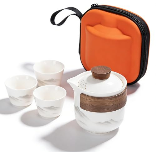 PORFOYO Juego de té de gongfu chino, juego de tetera de cerámica portátil de 200 ml, juego de té de porcelana de alta calidad, juego de tetera de cerámica, juego de una pieza para viajes, hogar y